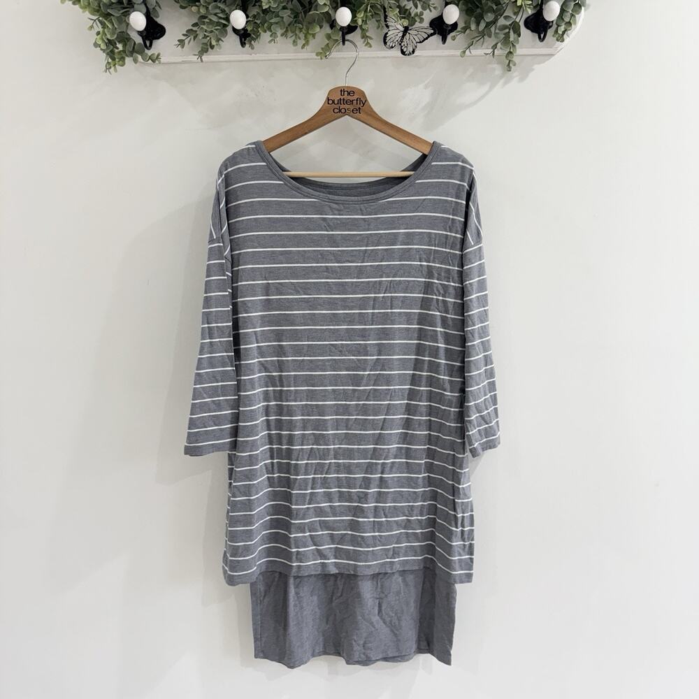 Garnet Hill Grey Striped Layered Knit Shirt Dress Soft Small Lagenlook X9011